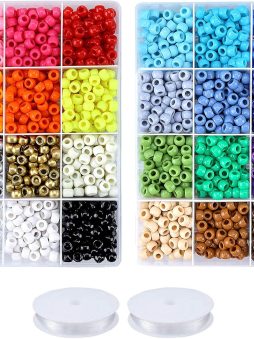 Greentime Pony Beads Bracelets Making Kit, 9mm Pony Beads Rainbow Opaque Beads Small Loose Spacer Beads for Friendship Bracelet Necklace Making Crafts for Independence Day Gift (24colors)